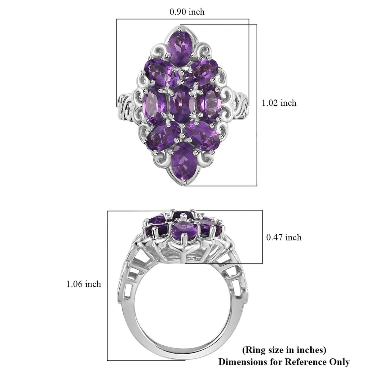 Karis African Amethyst Elongated Ring in Platinum Bond (Size 10.0) 3.85 ctw image number 5