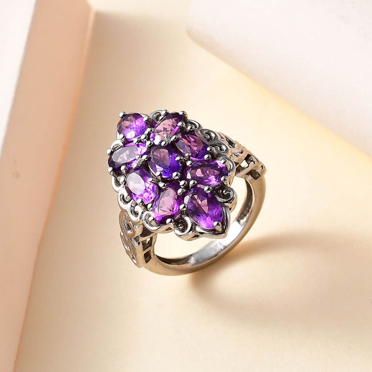 Karis African Amethyst Elongated Ring in Platinum Bond (Size 5.0) 3.85 ctw image number 1