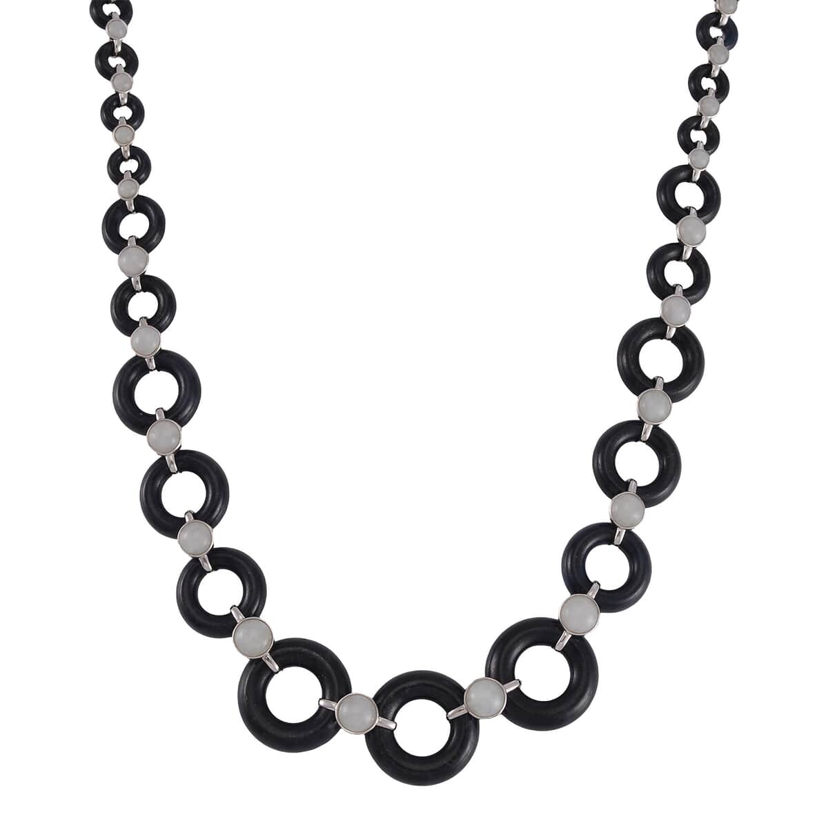 Designer Inspired Black Jade (D) and Natural Jade Disc Graduated Necklace 18 Inches in Platinum Over Sterling Silver 222.10 ctw image number 0