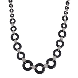 Designer Inspired Black Jade (D) and Natural Jade Disc Graduated Necklace 18 Inches in Platinum Over Sterling Silver 222.10 ctw