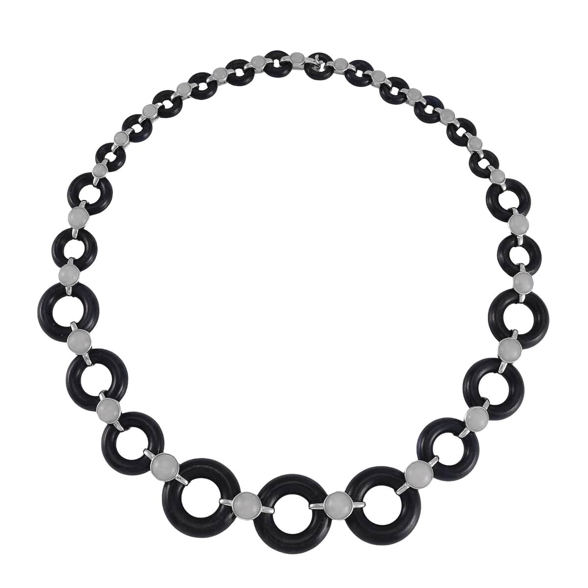 Designer Inspired Black Jade (D) and Natural Jade Disc Graduated Necklace 18 Inches in Platinum Over Sterling Silver 222.10 ctw image number 2