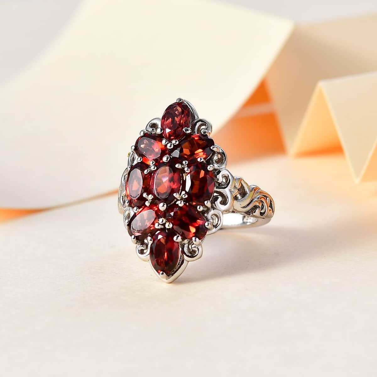 Karis Mozambique Garnet Elongated Ring in Platinum Bond (Size 10.0) 5.00 ctw image number 1