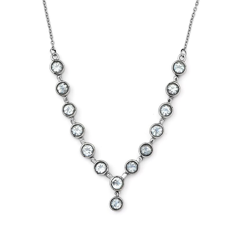 Sky Blue Topaz Y-Shape Necklace 18 Inches in Stainless Steel 8.40 ctw