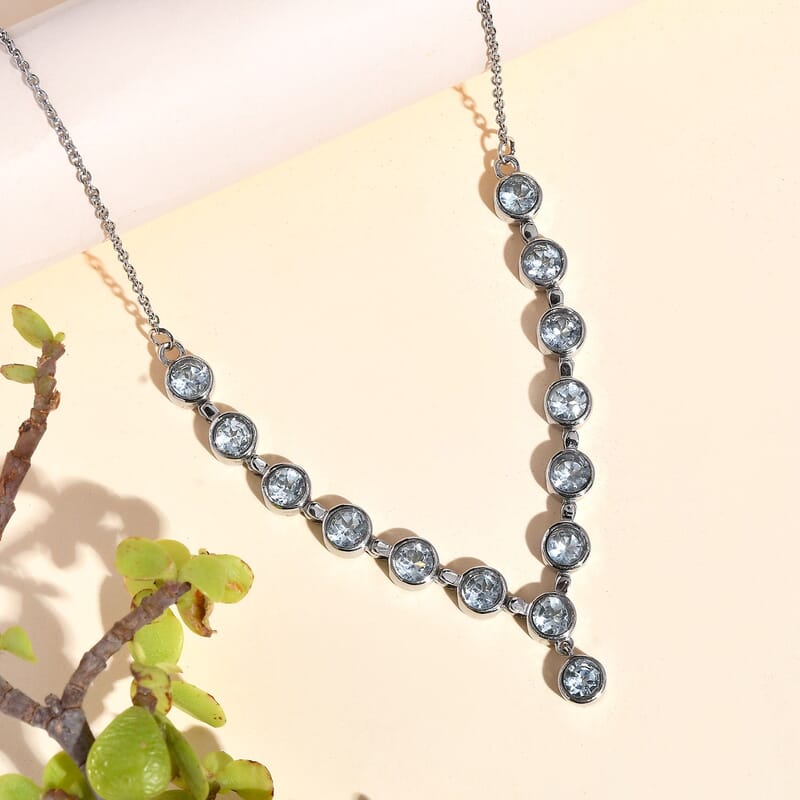 Sky Blue Topaz Y-Shape Necklace 18 Inches in Stainless Steel 8.40 ctw