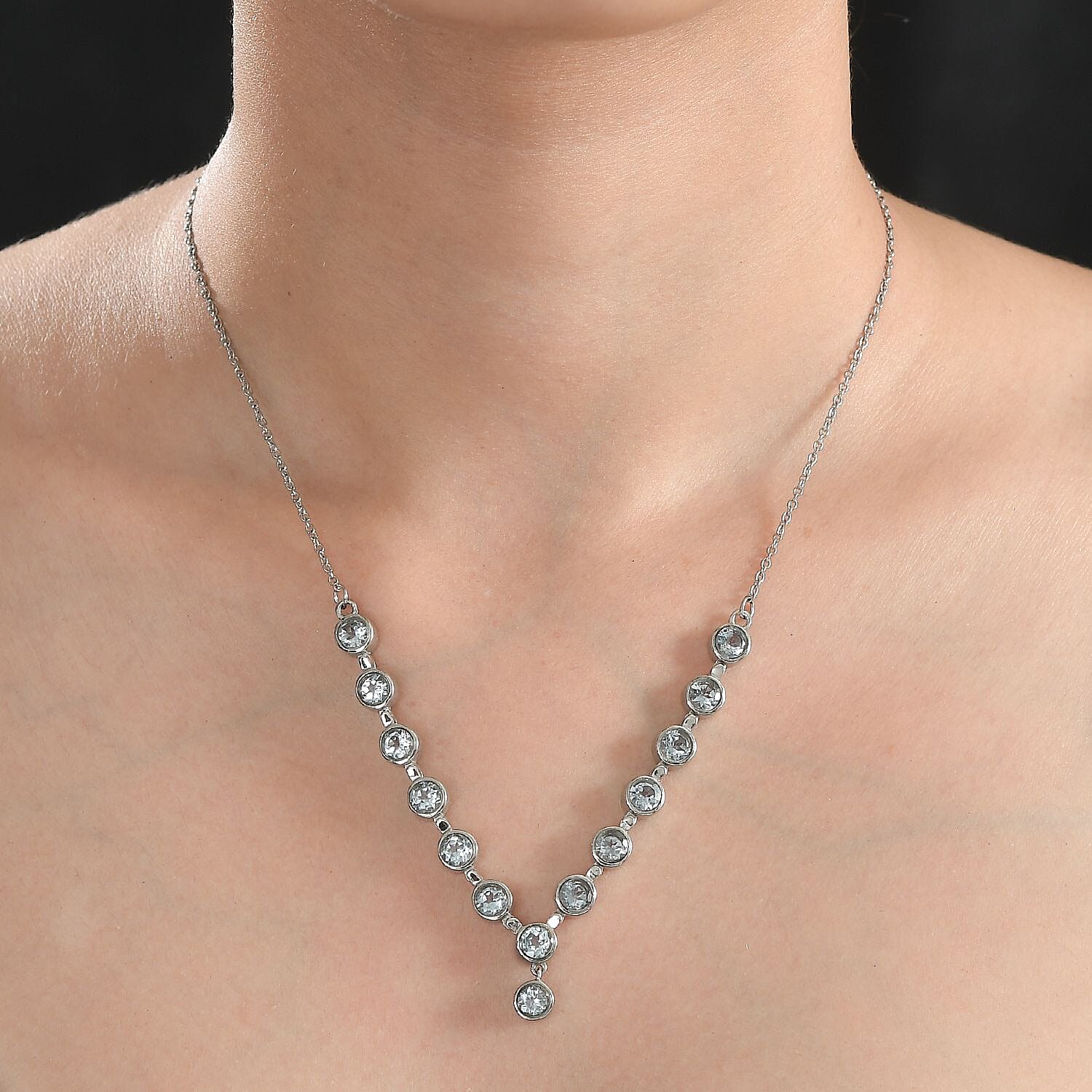 Sky Blue Topaz Y-Shape Necklace 18 Inches in Stainless Steel 8.40 ctw