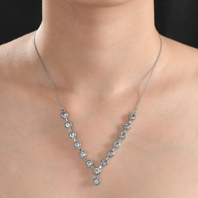 Sky Blue Topaz Y-Shape Necklace 18 Inches in Stainless Steel 8.40 ctw
