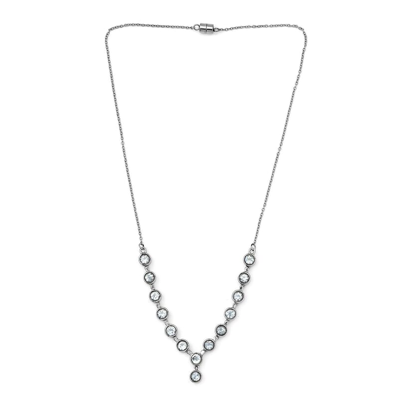 Sky Blue Topaz Y-Shape Necklace 18 Inches in Stainless Steel 8.40 ctw
