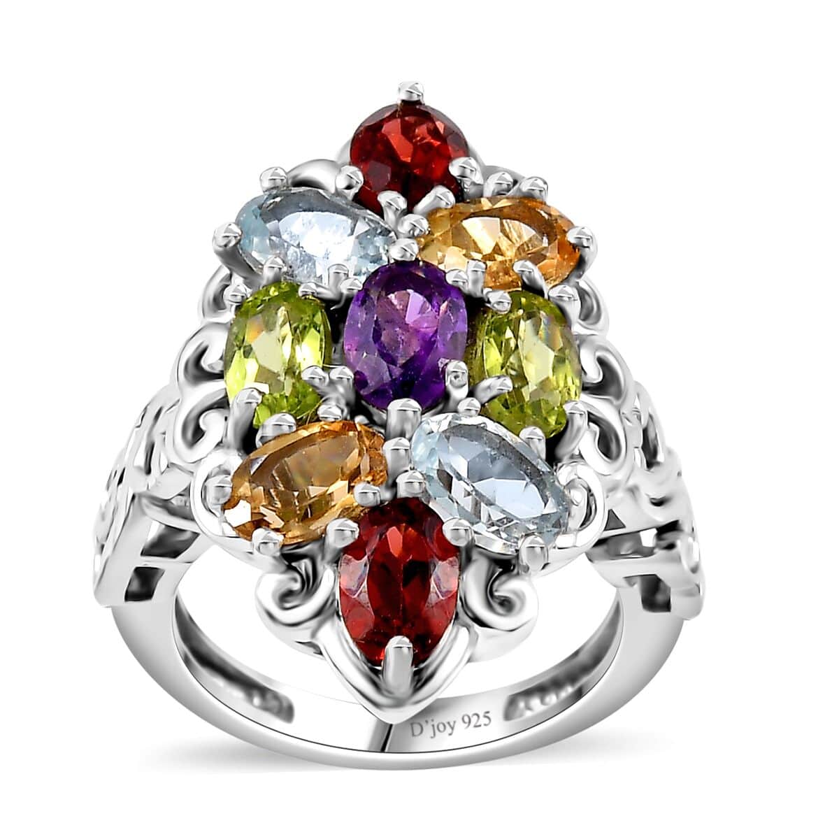 Karis Multi Gemstone Elongated Ring in Platinum Bond (Size 10.0) 4.40 ctw image number 0