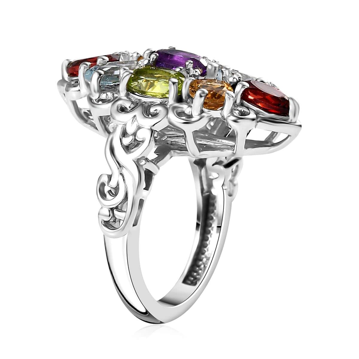 Karis Multi Gemstone Elongated Ring in Platinum Bond (Size 10.0) 4.40 ctw image number 3