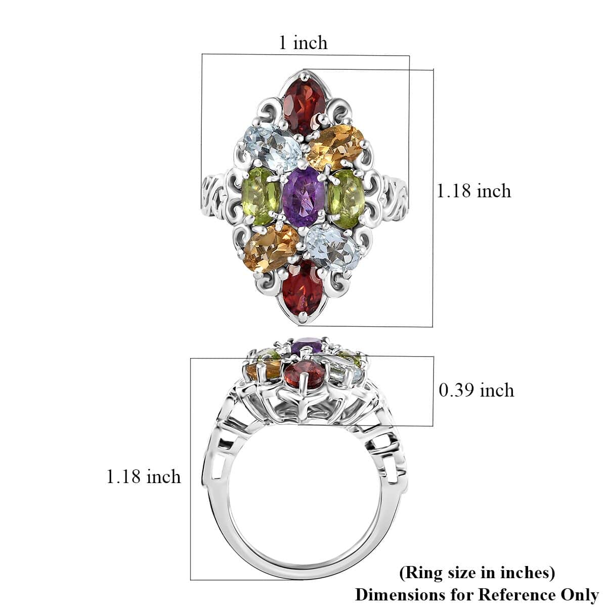 Karis Multi Gemstone Elongated Ring in Platinum Bond (Size 10.0) 4.40 ctw image number 5