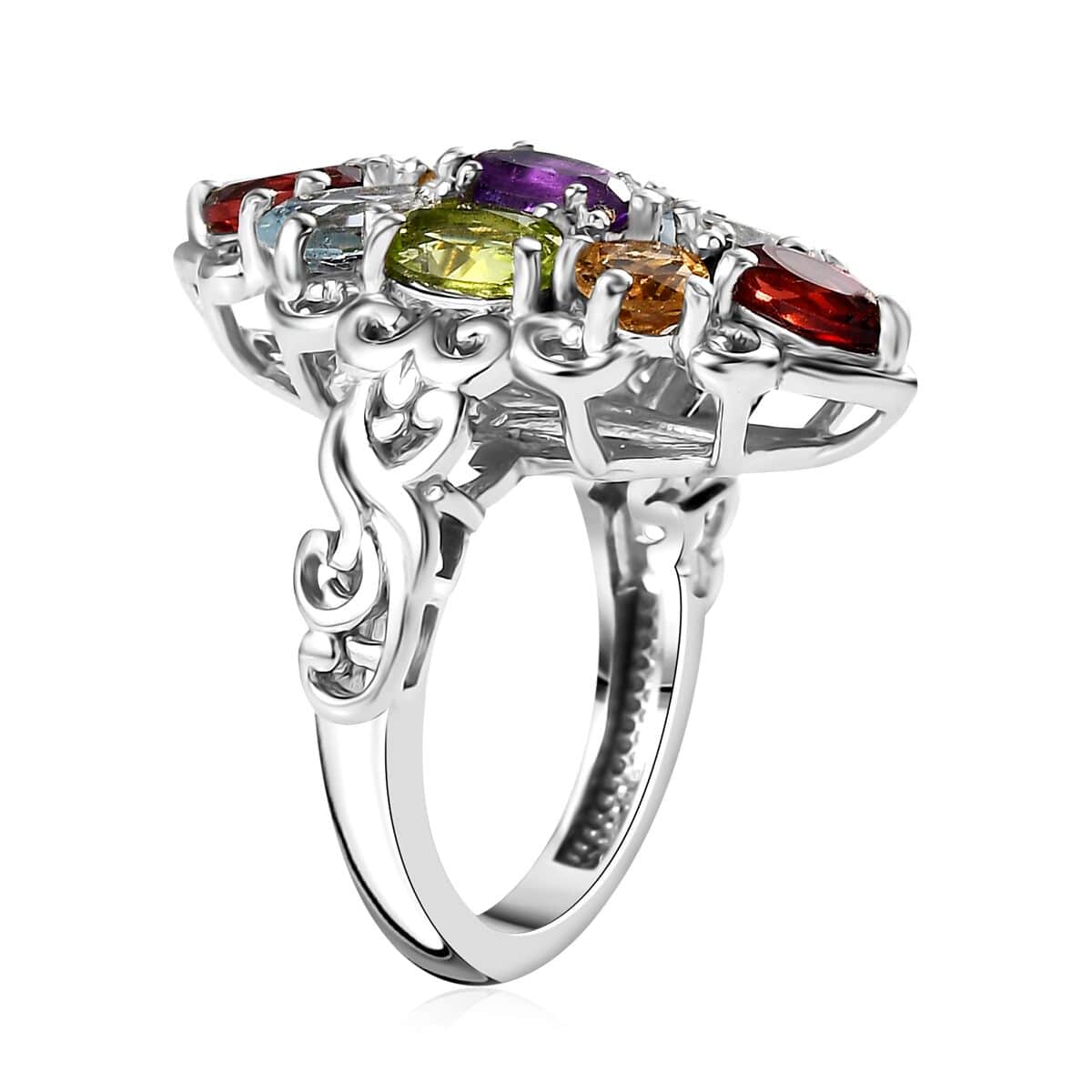 Karis Multi Gemstone Elongated Ring in Platinum Bond (Size 6.0) 4.40 ctw image number 3