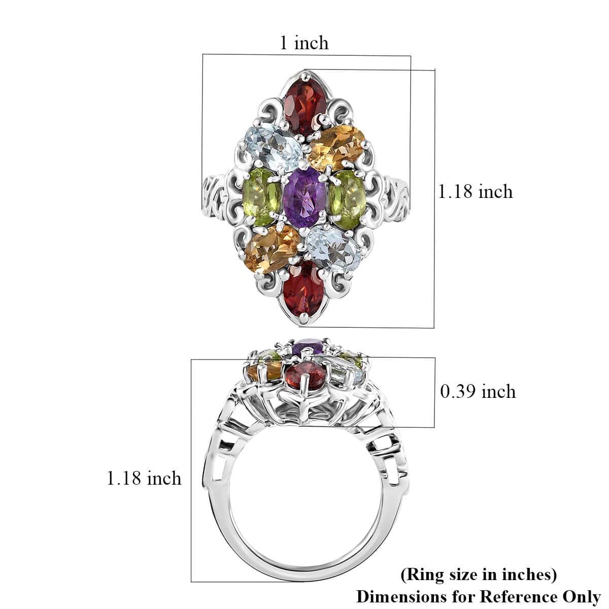 Karis Multi Gemstone Elongated Ring in Platinum Bond (Size 6.0) 4.40 ctw image number 5