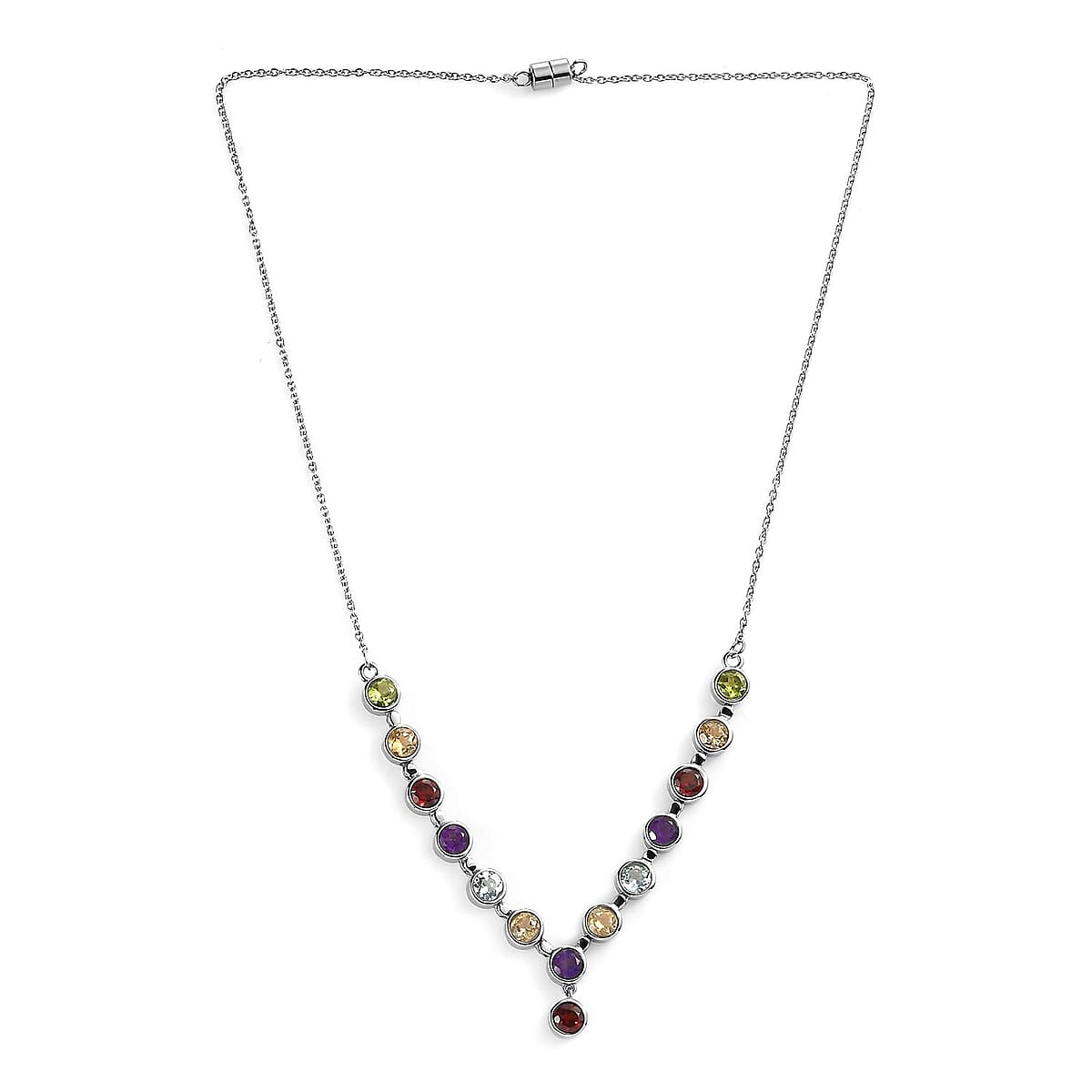 Multi Gemstone Y-Shape Necklace 18 Inches in Stainless Steel 7.60 ctw image number 3
