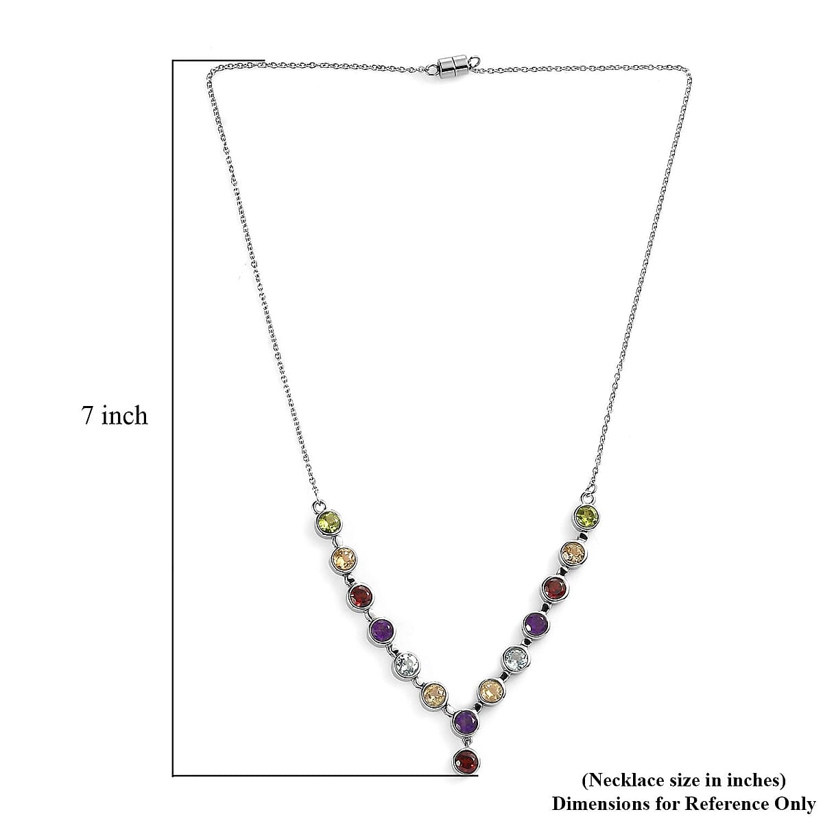 Multi Gemstone Y-Shape Necklace 18 Inches in Stainless Steel 7.60 ctw image number 5