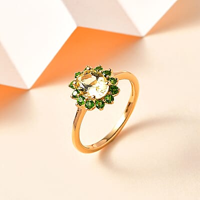 Brazilian Sunfire Beryl and Chrome Diopside Sunburst Ring in Vermeil Yellow Gold Over Sterling Silver (Size 10.0) 1.60 ctw