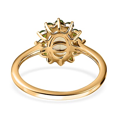 Brazilian Sunfire Beryl and Chrome Diopside Sunburst Ring in Vermeil Yellow Gold Over Sterling Silver (Size 10.0) 1.60 ctw
