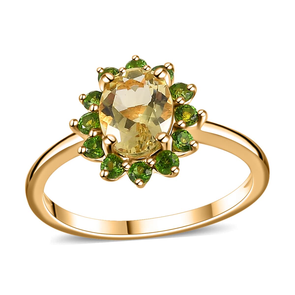 Brazilian Sunfire Beryl and Chrome Diopside Sunburst Ring in Vermeil Yellow Gold Over Sterling Silver (Size 5.0) 1.60 ctw image number 0