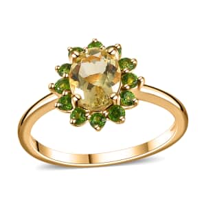 Brazilian Sunfire Beryl and Chrome Diopside Sunburst Ring in Vermeil Yellow Gold Over Sterling Silver (Size 8.0) 1.60 ctw