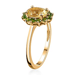 Brazilian Sunfire Beryl and Chrome Diopside Sunburst Ring in Vermeil Yellow Gold Over Sterling Silver (Size 9.0) 1.60 ctw