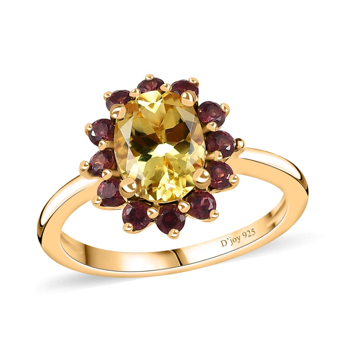 Brazilian Sunfire Beryl and Orissa Rhodolite Garnet Sunburst Ring in Vermeil Yellow Gold Over Sterling Silver (Size 10.0) 1.70 ctw image number 0