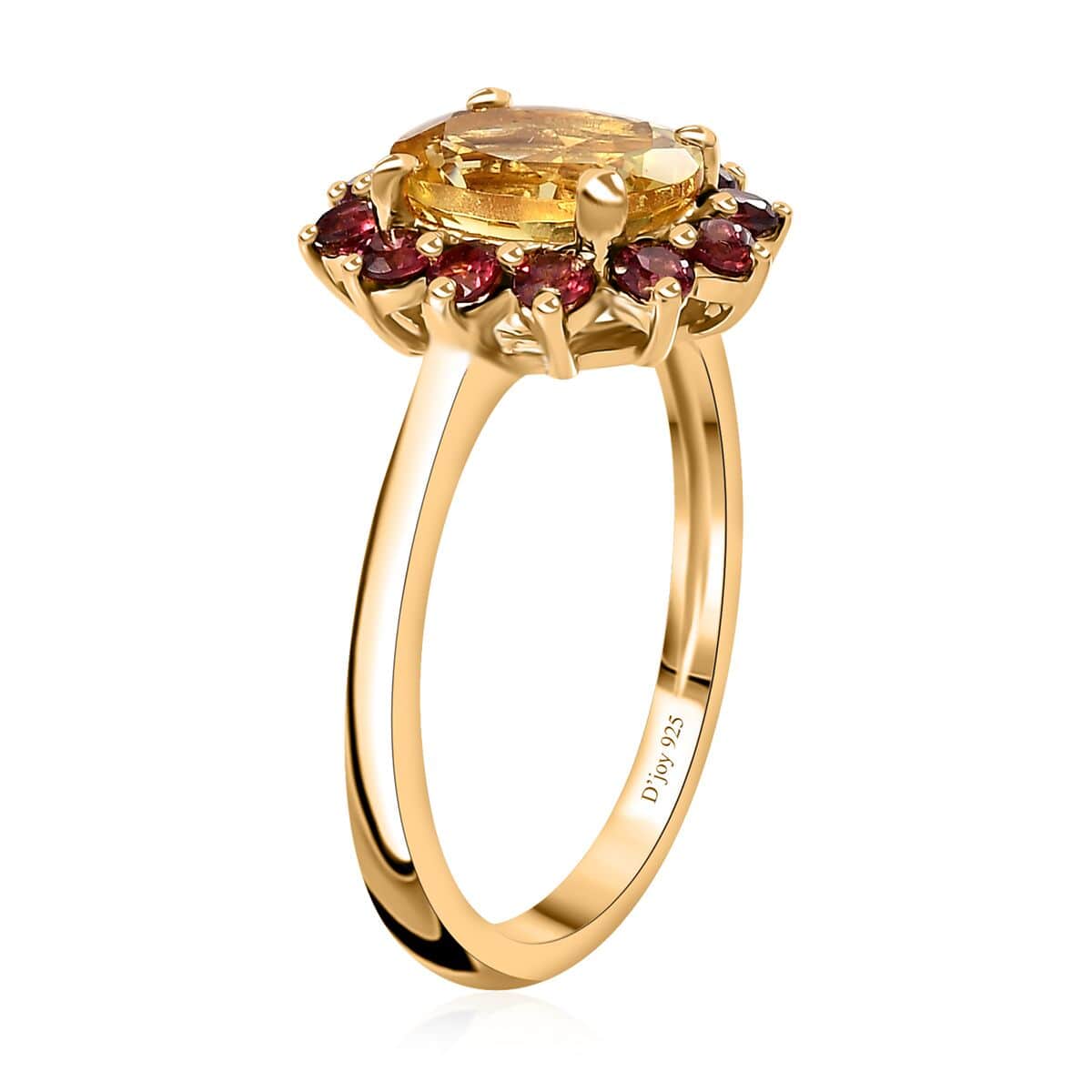 Brazilian Sunfire Beryl and Orissa Rhodolite Garnet Sunburst Ring in Vermeil Yellow Gold Over Sterling Silver (Size 5.0) 1.70 ctw image number 3