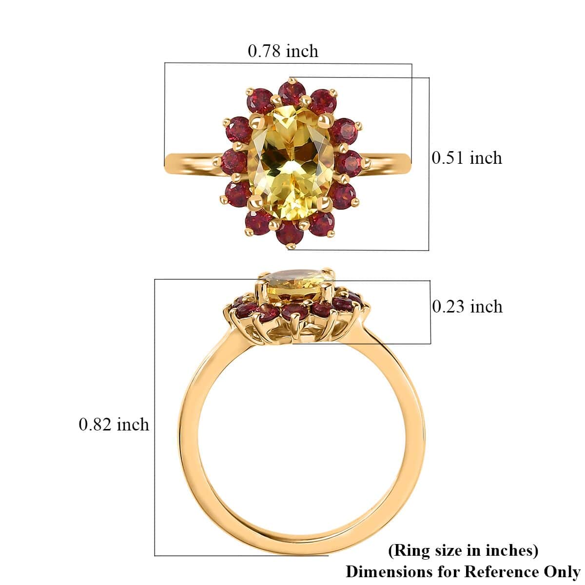 Brazilian Sunfire Beryl and Orissa Rhodolite Garnet Sunburst Ring in Vermeil Yellow Gold Over Sterling Silver (Size 5.0) 1.70 ctw image number 5