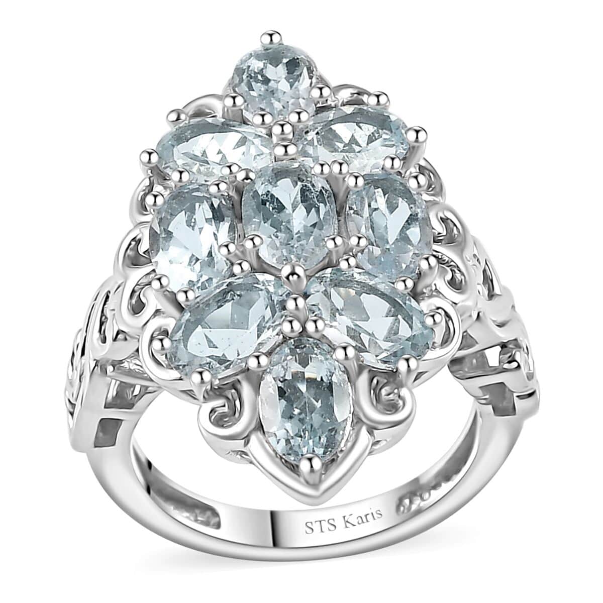 Karis Sky Blue Topaz Elongated Ring in Platinum Bond (Size 5.0) 5.00 ctw image number 0