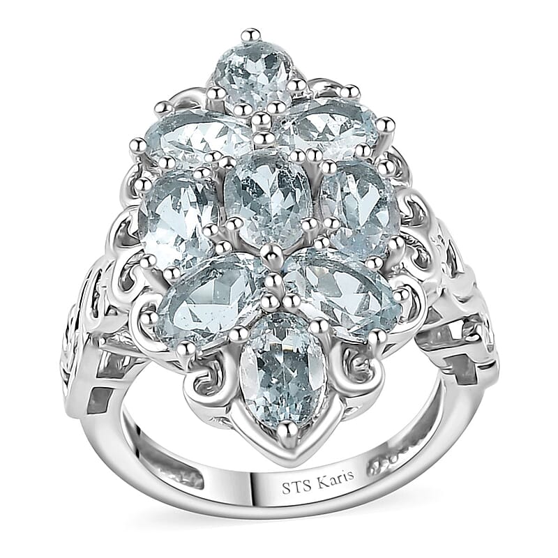 Karis Sky Blue Topaz Elongated Ring in Platinum Bond (Size 8.0) 5.00 ctw