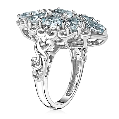 Karis Sky Blue Topaz Elongated Ring in Platinum Bond (Size 8.0) 5.00 ctw