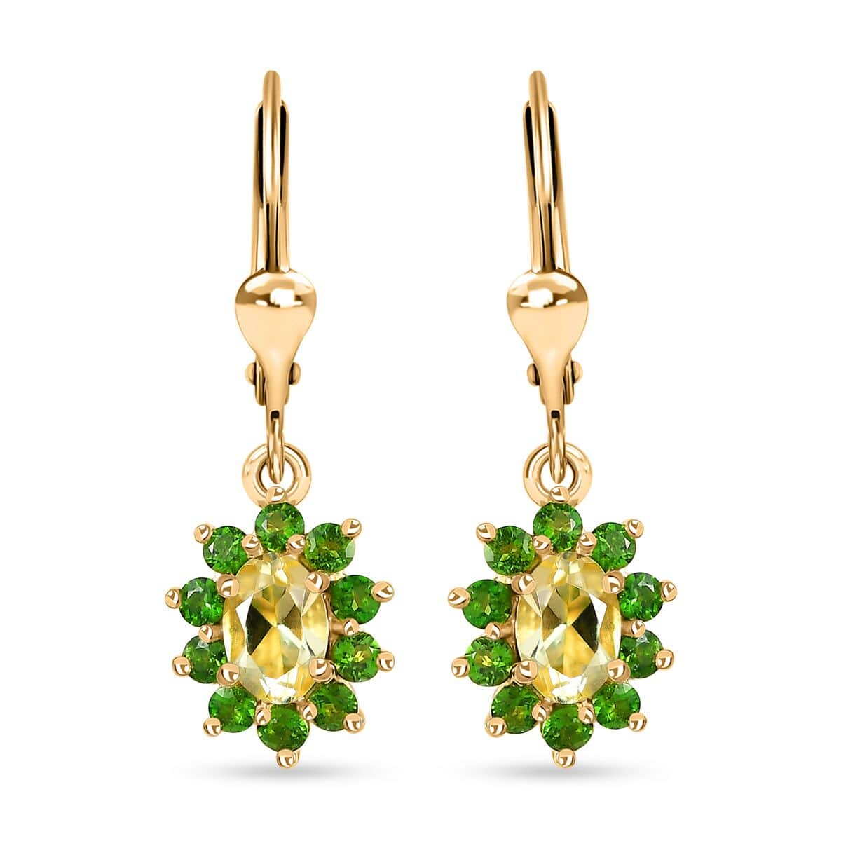 Brazilian Sunfire Beryl and Chrome Diopside Lever Back Earrings in Vermeil Yellow Gold Over Sterling Silver 1.60 ctw image number 0