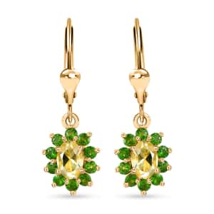 Brazilian Sunfire Beryl and Chrome Diopside Lever Back Earrings in Vermeil Yellow Gold Over Sterling Silver 1.60 ctw