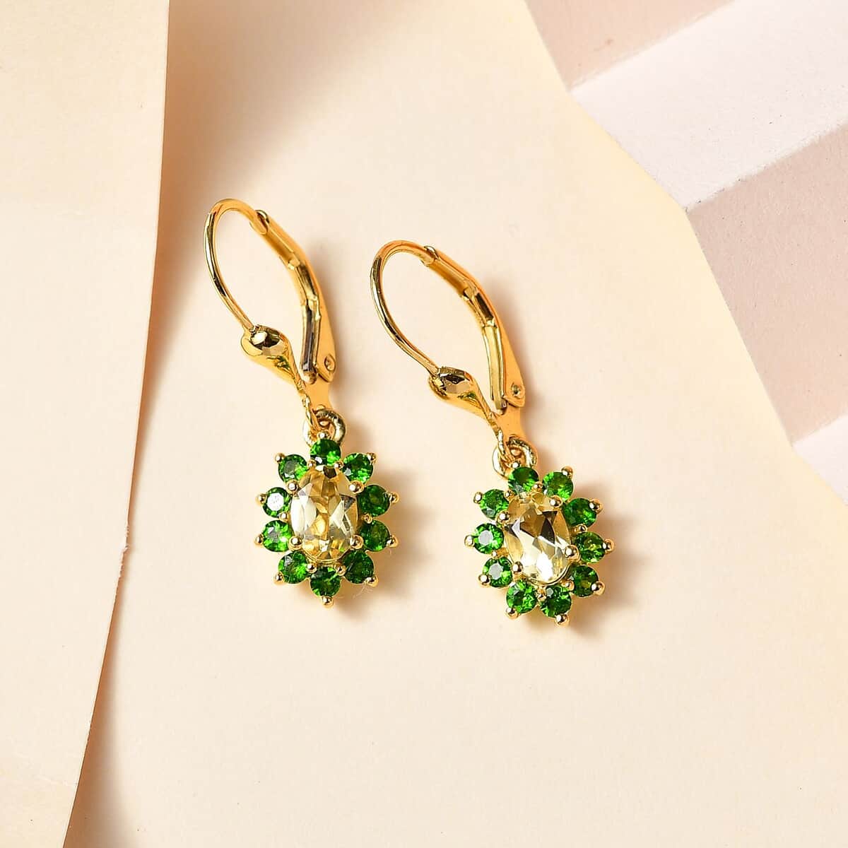 Sunfire Beryl and Chrome Diopside Lever Back Earrings in Vermeil Yellow Gold Over Sterling Silver 1.60 ctw image number 1