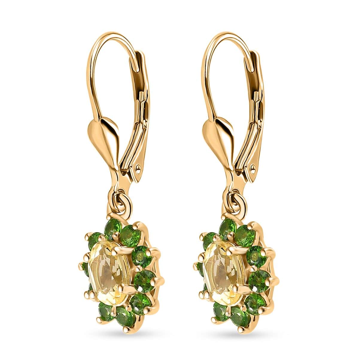 Brazilian Sunfire Beryl and Chrome Diopside Lever Back Earrings in Vermeil Yellow Gold Over Sterling Silver 1.60 ctw image number 3