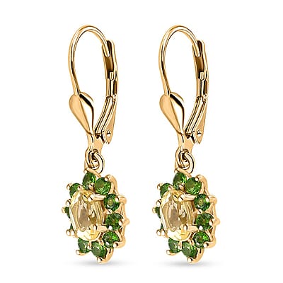 Brazilian Sunfire Beryl and Chrome Diopside Lever Back Earrings in Vermeil Yellow Gold Over Sterling Silver 1.60 ctw