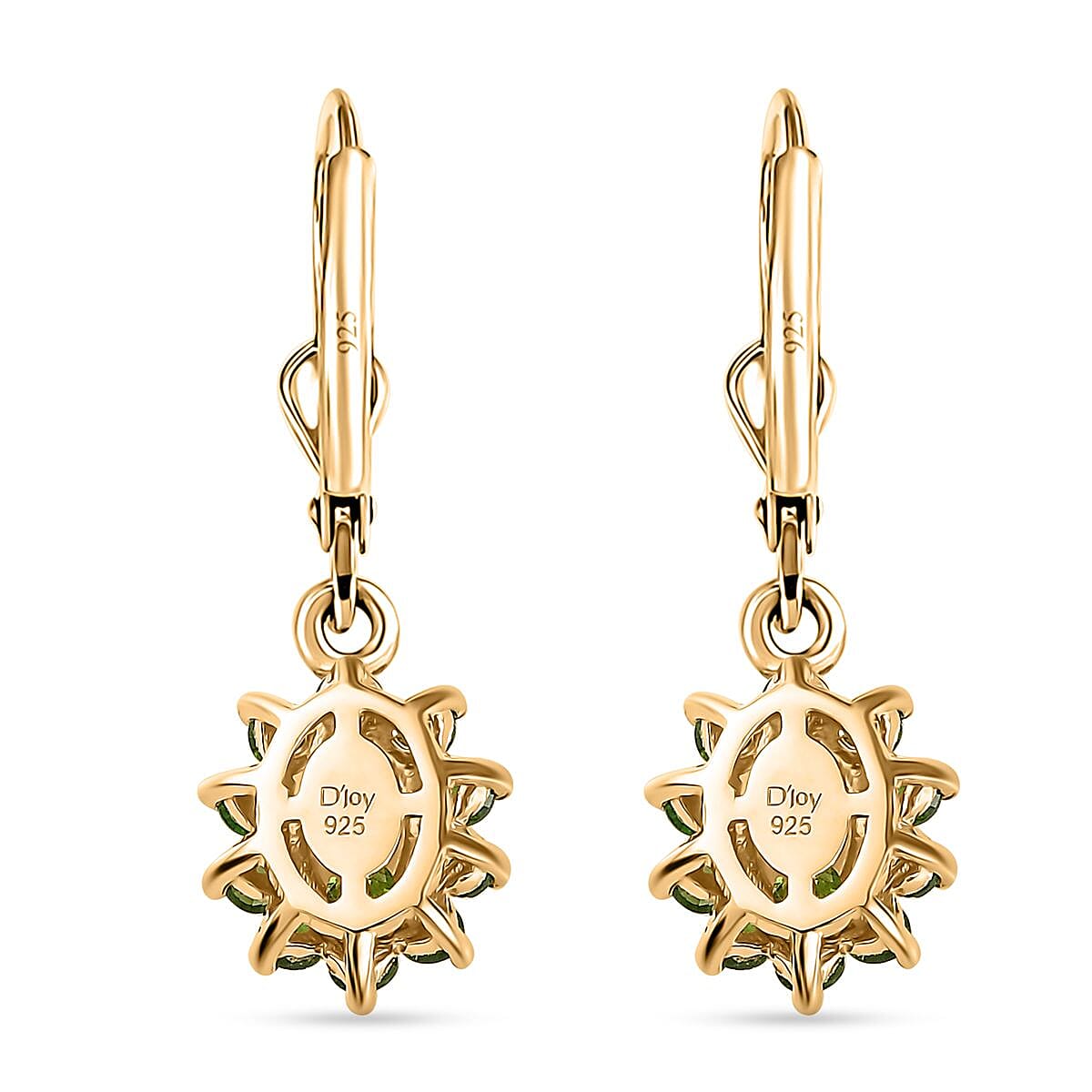 Brazilian Sunfire Beryl and Chrome Diopside Lever Back Earrings in Vermeil Yellow Gold Over Sterling Silver 1.60 ctw