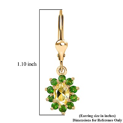 Brazilian Sunfire Beryl and Chrome Diopside Lever Back Earrings in Vermeil Yellow Gold Over Sterling Silver 1.60 ctw