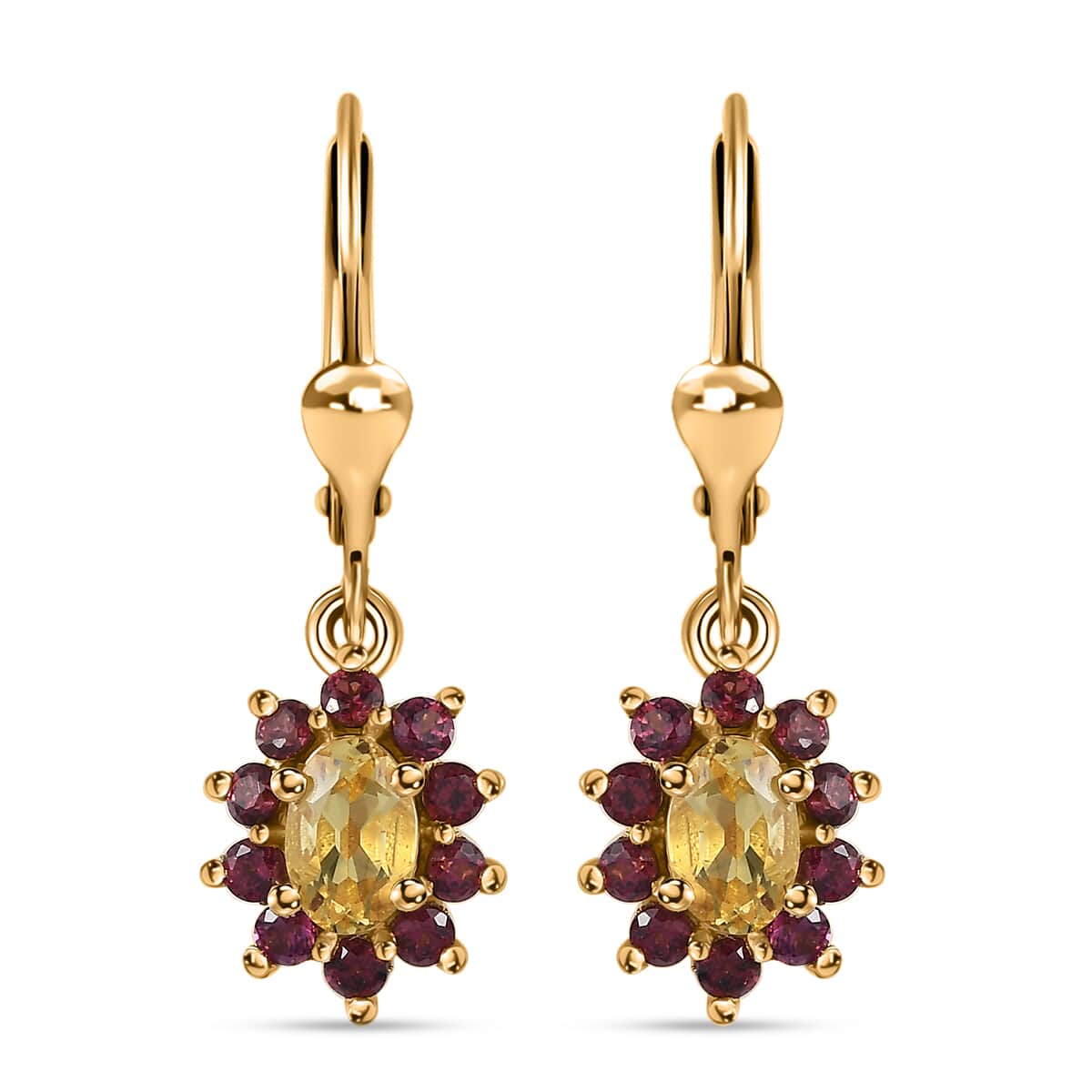 Brazilian Sunfire Beryl and Orissa Rhodolite Garnet Stud Earrings in Vermeil Yellow Gold Over Sterling Silver 1.85 ctw image number 0