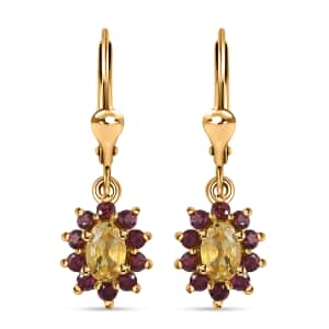 Brazilian Sunfire Beryl and Orissa Rhodolite Garnet Stud Earrings in Vermeil Yellow Gold Over Sterling Silver 1.85 ctw