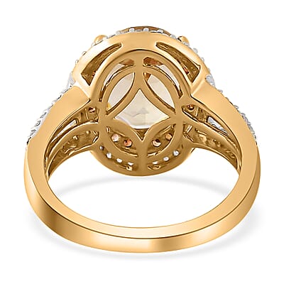 Brazilian Sunfire Beryl, Brown and White Zircon Double Halo Ring in Vermeil Yellow Gold Over Sterling Silver (Size 10.0) 3.30 ctw