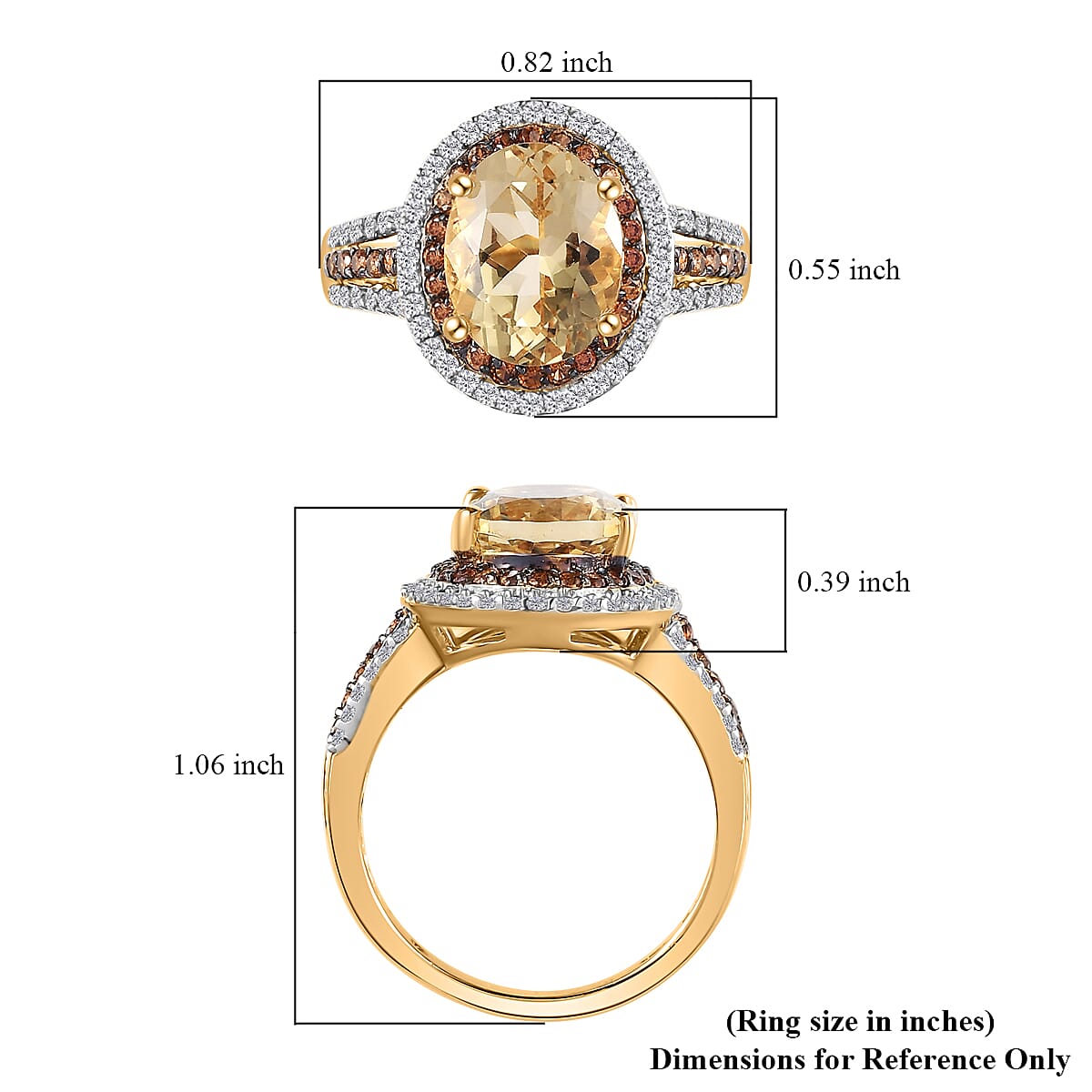 Brazilian Sunfire Beryl, Brown and White Zircon Double Halo Ring in Vermeil Yellow Gold Over Sterling Silver (Size 10.0) 3.30 ctw