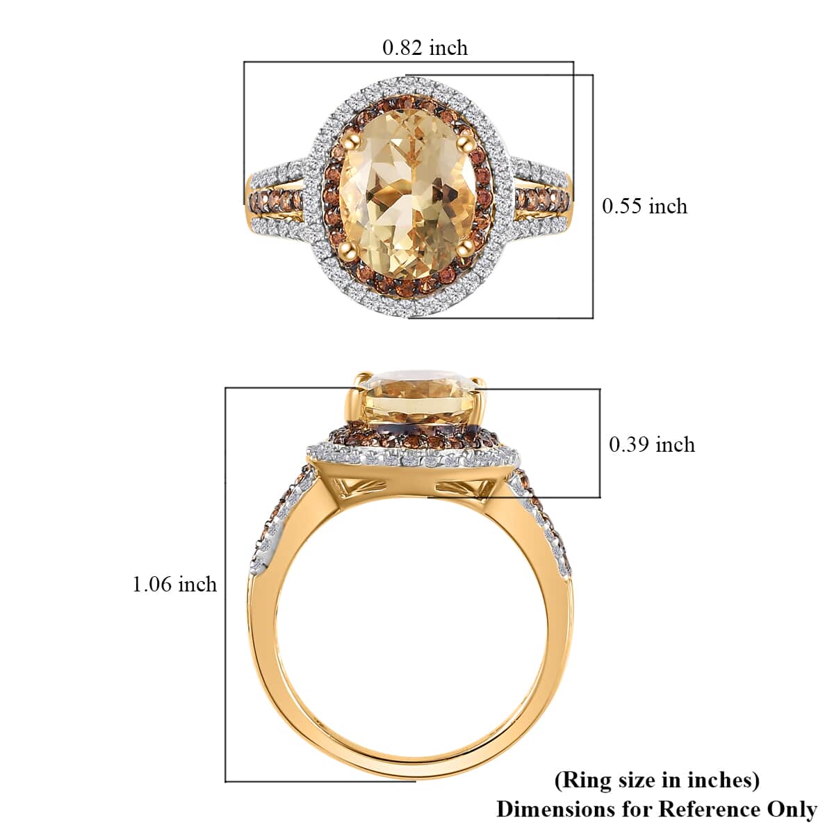 Sunfire Beryl, Brown and White Zircon Ring in Vermeil YG Over Sterling Silver (Size 10.0) 3.30 ctw image number 5