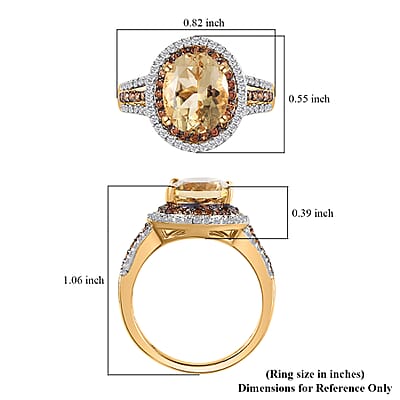 Brazilian Sunfire Beryl, Brown and White Zircon Double Halo Ring in Vermeil Yellow Gold Over Sterling Silver (Size 10.0) 3.30 ctw