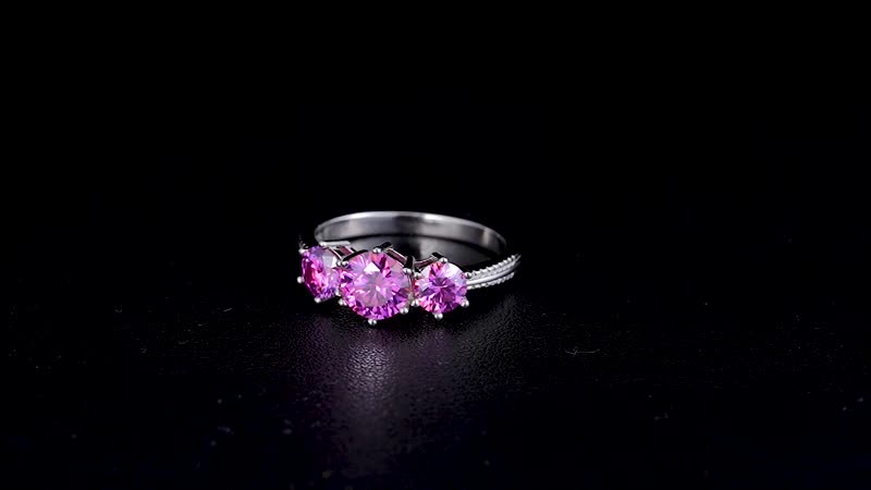 Pink Moissanite (Rnd 6.5mm) Trilogy Ring in Vermeil RG Over Sterling Silver (Size 7.0) 1.85 ctw