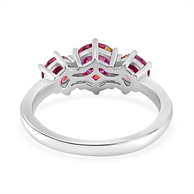 Pink Moissanite Trilogy Ring in Platinum Over Sterling Silver (Size 10.0) 1.85 ctw