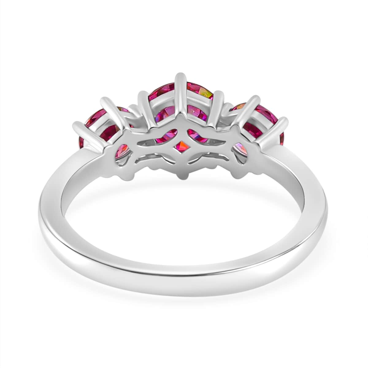 Pink Moissanite Trilogy Ring in Platinum Over Sterling Silver (Size 5.0) 1.85 ctw image number 4