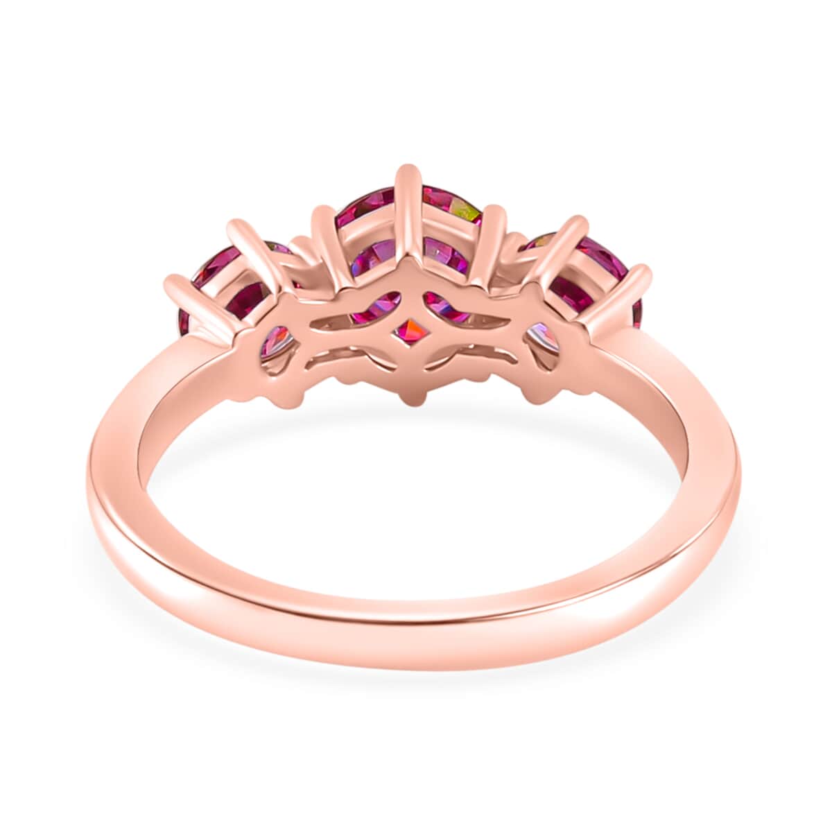 Pink Moissanite Trilogy Ring in Vermeil Rose Gold Over Sterling Silver (Size 5.0) 1.85 ctw image number 4