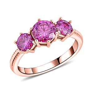 Pink Moissanite Trilogy Ring in Vermeil Rose Gold Over Sterling Silver (Size 7.0) 1.85 ctw