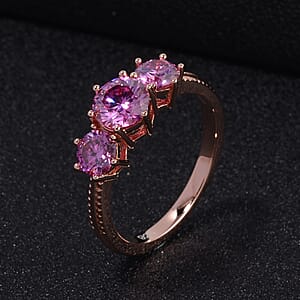 Pink Moissanite Trilogy Ring in Vermeil Rose Gold Over Sterling Silver (Size 7.0) 1.85 ctw