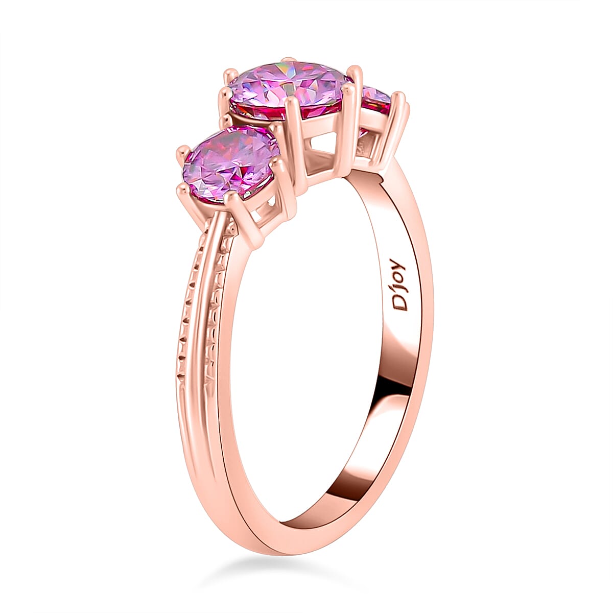 Pink Moissanite Trilogy Ring in Vermeil Rose Gold Over Sterling Silver (Size 7.0) 1.85 ctw image number 3