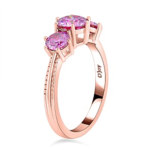 Pink Moissanite Trilogy Ring in Vermeil Rose Gold Over Sterling Silver (Size 7.0) 1.85 ctw